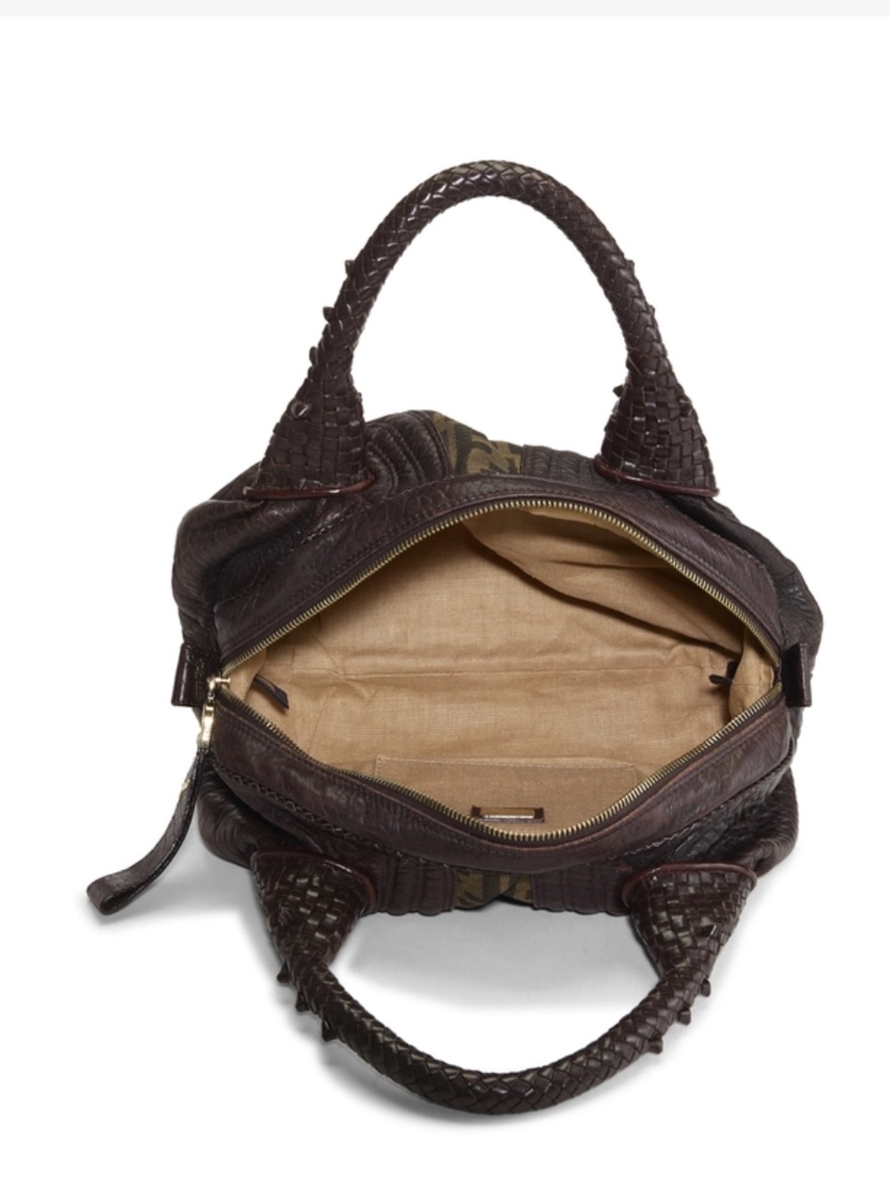 Fendi Baby Spy Bag Dark Brown FF Canvas Satchel with Woven Leather Handles - Picture 3 of 4